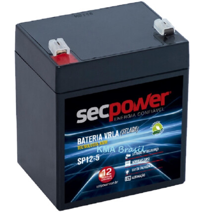 Bateria 12v 5Ah Selada Secpower, Alarme, Nobreak, Cerca, SP12-5