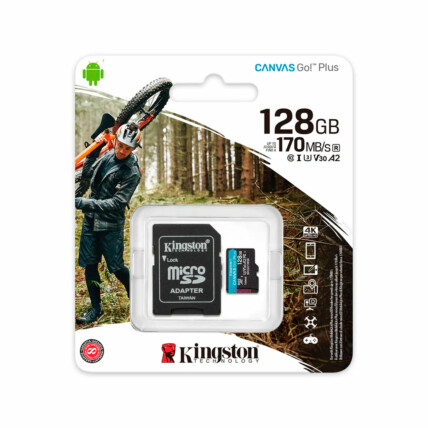 Cartão de Memória Kingston, 128gb, Micro SD, Classe 10, com Adaptador, Canvas Go Plus