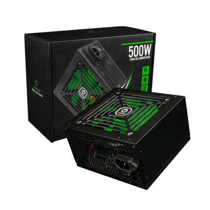 Fonte 500W One Power, ATX, Bivolt Automático, PFC Ativo, Preto e Verde, MP-500-OPASW