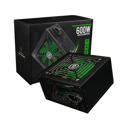 Fonte 600W One Power, ATX, Bivolt Automático, PFC Ativo, Preto e Verde, MP-600-OPASW