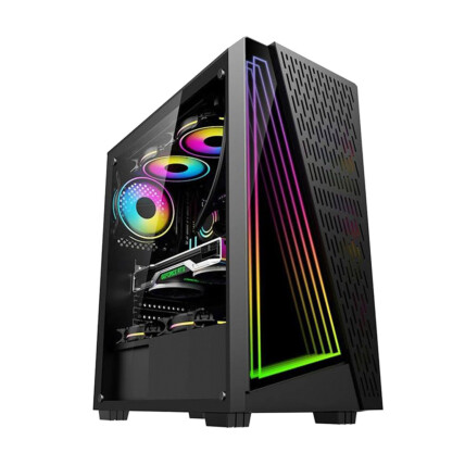 Gabinete Gamer Brx Black Neon, RGB, Mid-Tower, Vidro Temperado, Com 3 Fans, Preto, CA-032BK