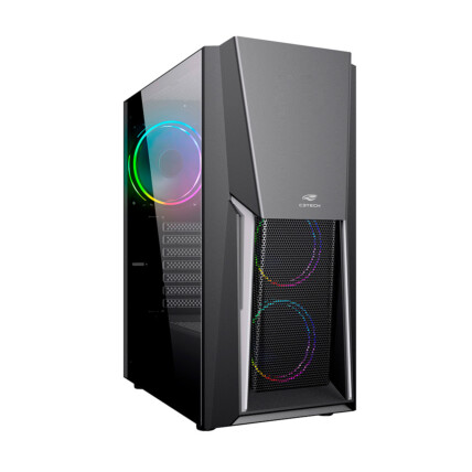 Gabinete Gamer C3Tech, RGB, Mid Tower, com 2 Fans, Vidro Temperado, MT-G670SBK