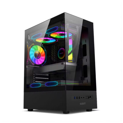 Gabinete Gamer GBT, Frente e Lateral em Vidro Temperado, com 3 fans Rainbow, Preto, X500MB