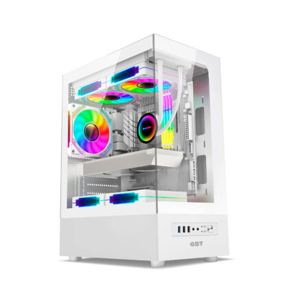 Gabinete Gamer GBT, Frente e Lateral em Vidro Temperado, com 3 fans Rainbow, Branco, X500MW