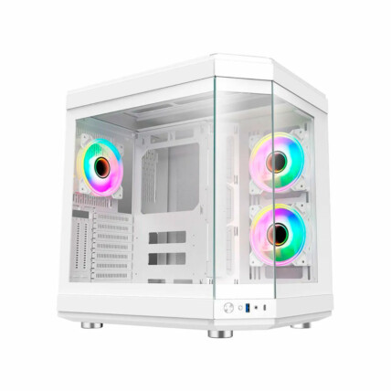 Gabinete Gamer Liketec Unreal Snow, Cube Design, Mid Tower, Vidro Temperado, Branco, Sem Fonte e Sem Fans, 2054