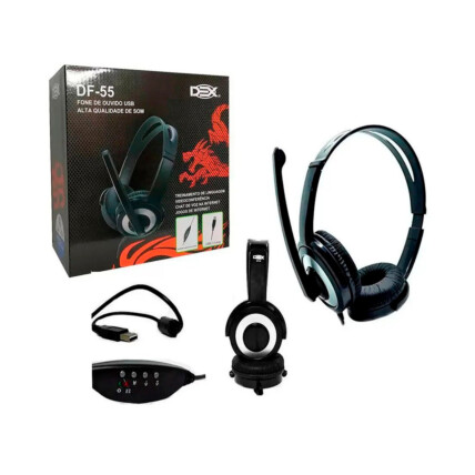 Headset com microfone Dex, com Conexão USB e Controle de Volume, DF-55