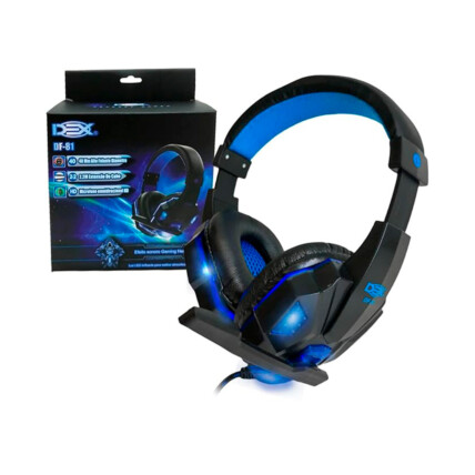 Headset Gamer Dex, DF-81, com Conexão USB e P3, com Adaptador, Led Azul, para PC e PS4, DF-81