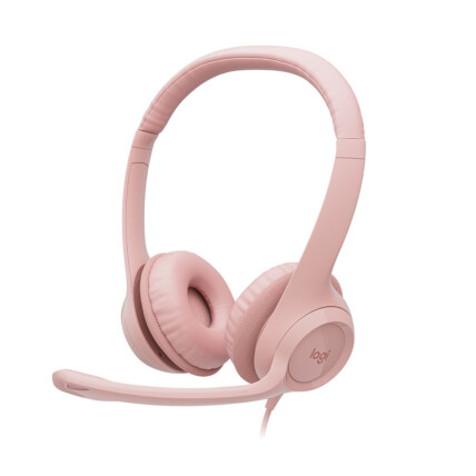 Headset USB Logitech, com Microfone Ajustável, com Controle de Volume, em Couro, Rosa, H390