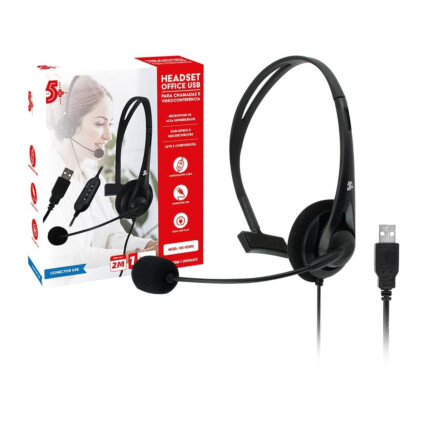 Headset USB de Escritório 5+, para Telefone e Computador, com Microfone Ajustável, 015-0101