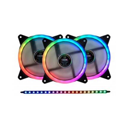 Kit de Fans Dex,com 3 Fans RGB, com Controle e Fita de Led, DX-123W