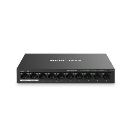 Switch de Mesa 10 Portas Mercusys, Fast Ethernet, 10/100mbps, com 8 Portas POE+